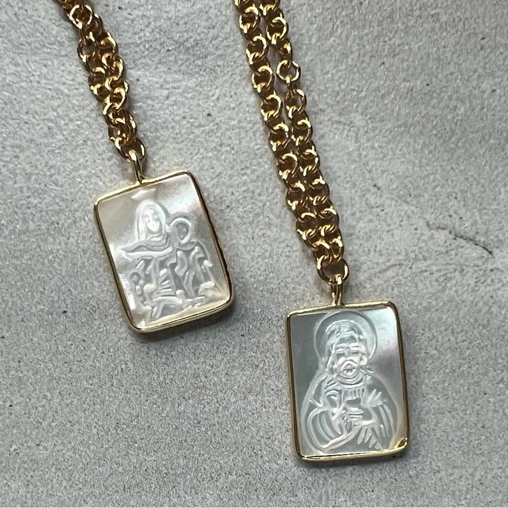 *EVA* Rectangular Carved Shell Religious Pendants - Picture 2 of 11